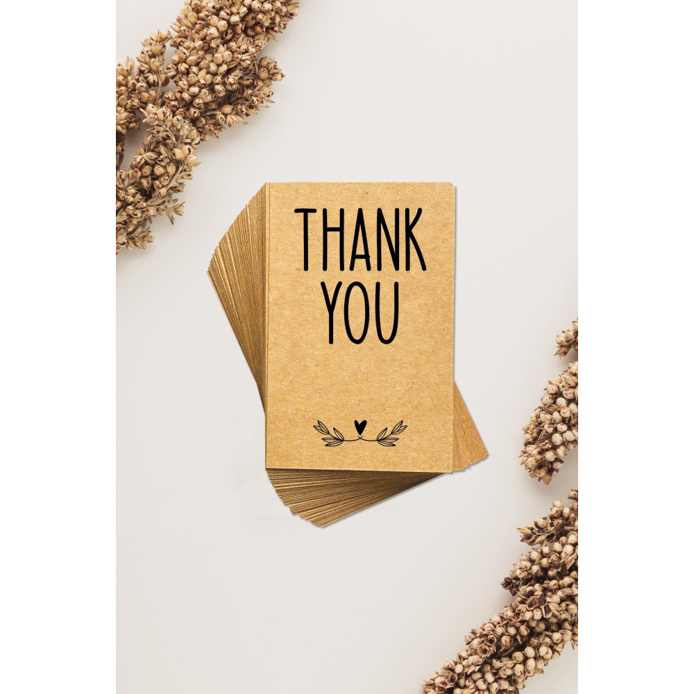 100 Adet Thank You Yazılı Kraft Teşekkür Kartı - 8x5 Cm