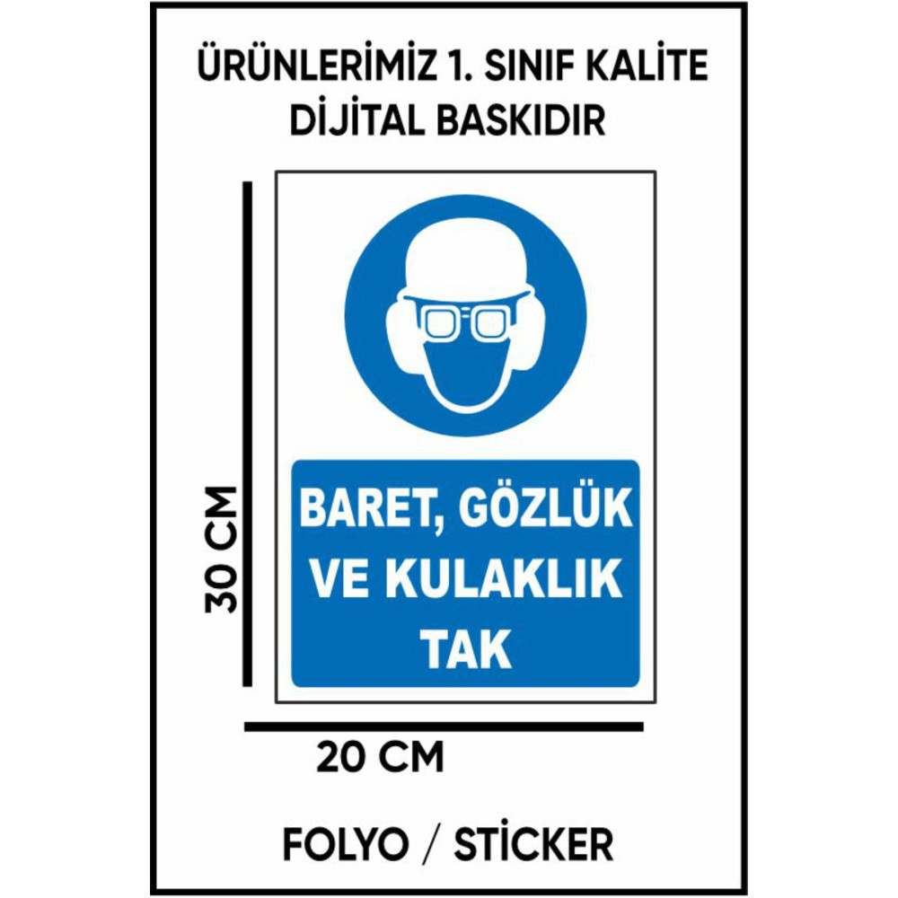 Baret Gözlük Ve Kulaklık Tak Uyarı Sticker