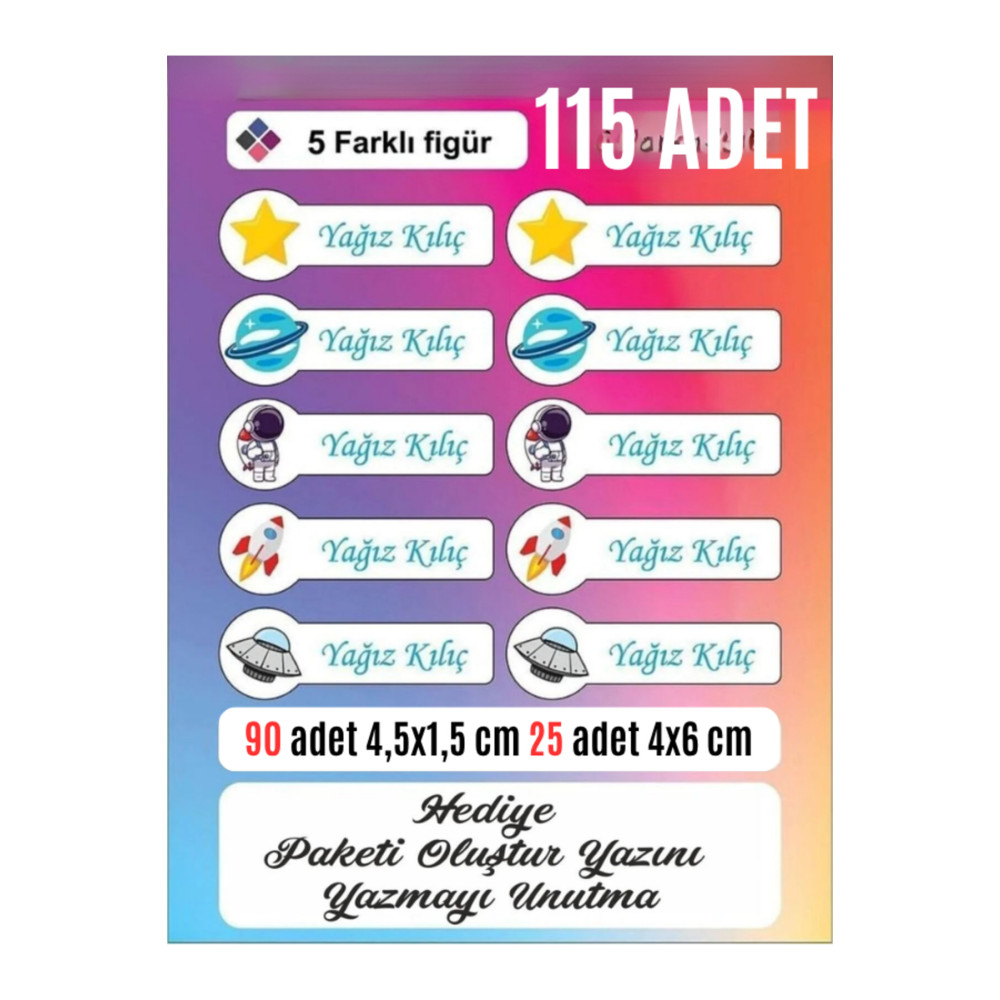 Kişiye Özel Okul Etiketi Seti - 115 Adet