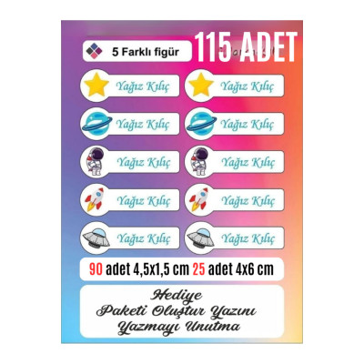 Kişiye Özel Okul Etiketi Seti - 115 Adet
