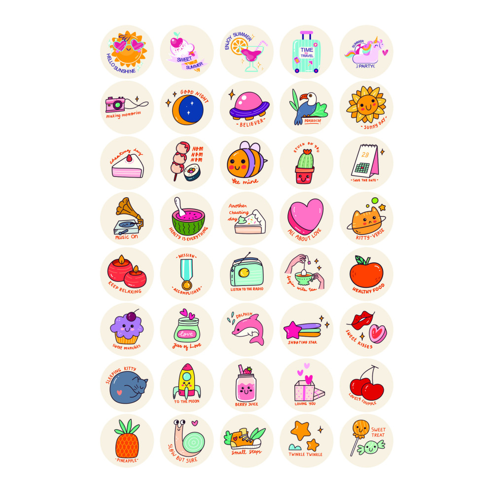 40 Adet Kawaii Sticker Etiket Set - Eğlenceli ve Renkli