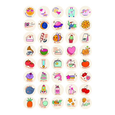 40 Adet Kawaii Sticker Etiket Set - Eğlenceli ve Renkli